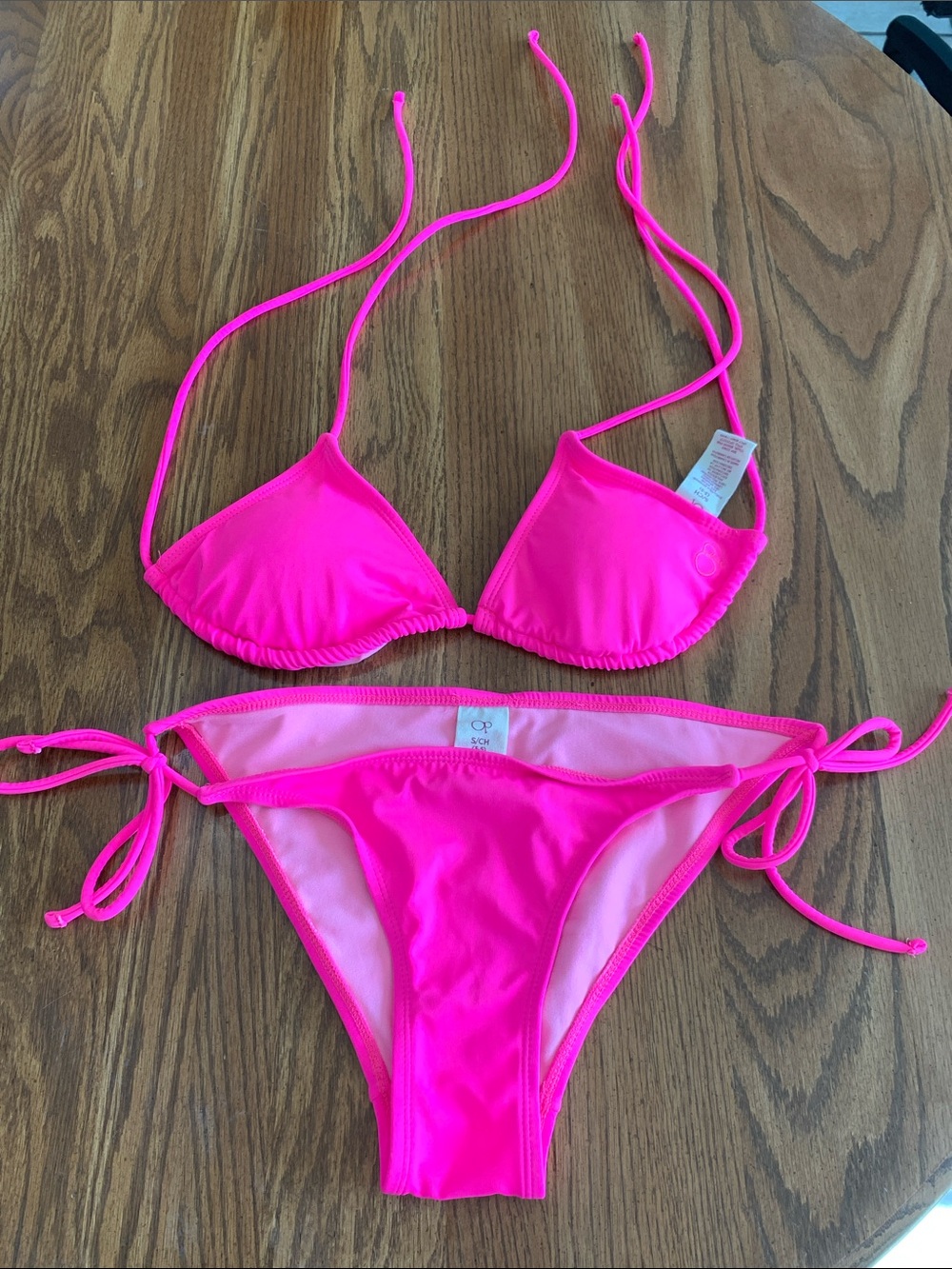 OP Neon Pink Tie-Side Triangle Bikini